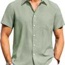 Alimens & Gentle Mens Linen Shirts Short Sleeve Button Down Shirts Wrinkle Free Casual Vacation Beach Summer Tops (Green, XL)