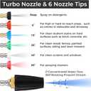 Turbo Nozzle Pressure Washer, 4000PSI Nozzles with Extension Wand & 6PCS Spray Tips 360 Rotating Pressure Washer Turbo Nozzle for Garden Gutter Car Washing(4.0GPM)