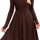 PRETTYGARDEN Women's Fall Short Dress Ribbed Knit Crewneck Long Sleeve A Line Flowy Casual Elegant Going Out Winter Dresses (Brown, S)