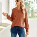 Long Sleeve Shirts for Women 2026 Spring Dressy Casual Blouses Pleated Crewneck Tunic Tops for Leggings Cute Tee (X-Large)