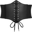 Women Corset Belt Elastic Lace-up Wide Waspie Belt Vintage Halloween Punk Costume (XS fit waist:25"-27", 1-black)