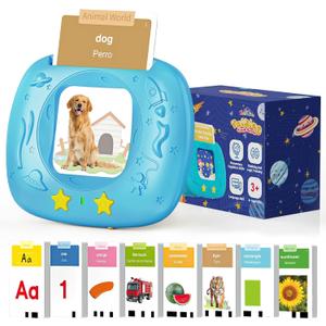 HOMESTEC Toddlers Bilingual Spanish & English Talking Flash Cards with 288 Sight Words, Speech Therapy Toys for 3 4 5 6 Years Old Boys and Girls, Learning Educational Kids Gifts (Blue)