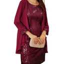 Sequin Dress for Women Party Night Mother of the Bride Dress Elegant, Wine Red, M