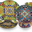 vancasso 24 Pieces Dinnerware Sets, Plates and Bowls Set, Porcelain Dishes Set for 6, Microwave and Dishwasher Safe, Scratch Resistant, Bohemian Style Dining Ware Service for 6, Series SIMI