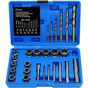 Screw Extractor Set, 26 Pieces Bolt Extractor Kit & Left Hand Drill Bit Kit, Easy Out Bolt Extractor Set with Hex Adapter for Broken, Damaged, Rusted, Rounded-Off Bolts, Nuts & Screws