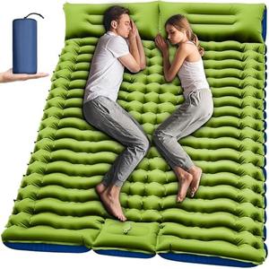 Yuzonc Double Sleeping Pad - Self Inflating 4" Extra-Thick for 2 Person with Pillow Built-in Foot Pump Inflatable Sleeping Mat for Backpacking, Hiking, Traveling, Tent, Portable Camping Mat, Green