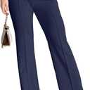 Agenlulu Wide Leg Dress Pants for Women Elastic High Waist Straight Leg Pants Business Casual Pull on Office Work Slacks (Medium, Navy)