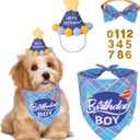 ADOGGYGO Dog Birthday Party Supplies, Blue Birthday Boy Puppy Bandana, Bowtie, Numbers, Party Hat for Small Dogs (Small)