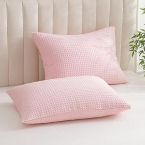 PHF Ultra Soft Waffle Weave Pillowcases King Size 20" x 36" 2 Pack, No Insert, Breathable Skin-Friendly Pillow Shams, Decorative Waffle Weave Pillow Case Covers, Pink