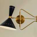 Mid Century Modern Black Wall Sconce – Adjustable Swing Arm Brass Wall Light with Double Cone Shade, Vintage Modern Accent Lighting for Bedroom, Living Room, Hallway, Office (Brushed Brass)