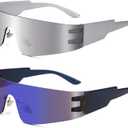 COASION Wrap Around Sunglasses for Women Men Trendy Rimless Futuristic Shades Y2k Shield Flat Top Fashion Eyeglasses