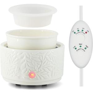 Wax Melt Warmer with Timer & Silicone Wax Warmer Liner,3-in-1 Electric Candle Wax Warmer,Cute Wax Melter for Scented,Ceramic Wax Burner Fragrance Warmers,Auto Shut Off & Adjust Fragrance Intensity