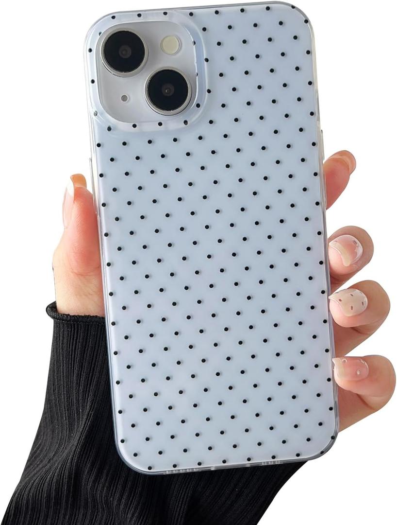 Compatible with iPhone 14/15 Plus Case, Fashion Cute Aesthetic Polka Dot Phone Case for Women, Shockproof Slim Soft TPU and Hard PC Protective Phone Cover for iPhone 14/15 Plus 6.7", Blue