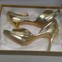 Elisabet Tang Woman's Round Open Toe Ankle Strap Heeled Platform Sandals Stiletto High Heel Sandal Dressy Sexy Wedding Party Shoes (7.5, Gold)