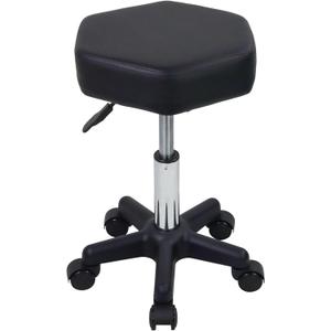 FURWOO Hexagon Rolling Stool Height Adjustable Stool with Wheels for Spa Salon Massage Black