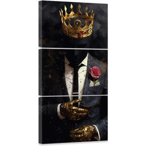 ZXHYWYM African American Wall Art 3 Piece Black Man Pictures Gold Crown Paintings Afro King Canvas Print for Living Room Bedroom Home Office Framed (D, (11"x14"x3))