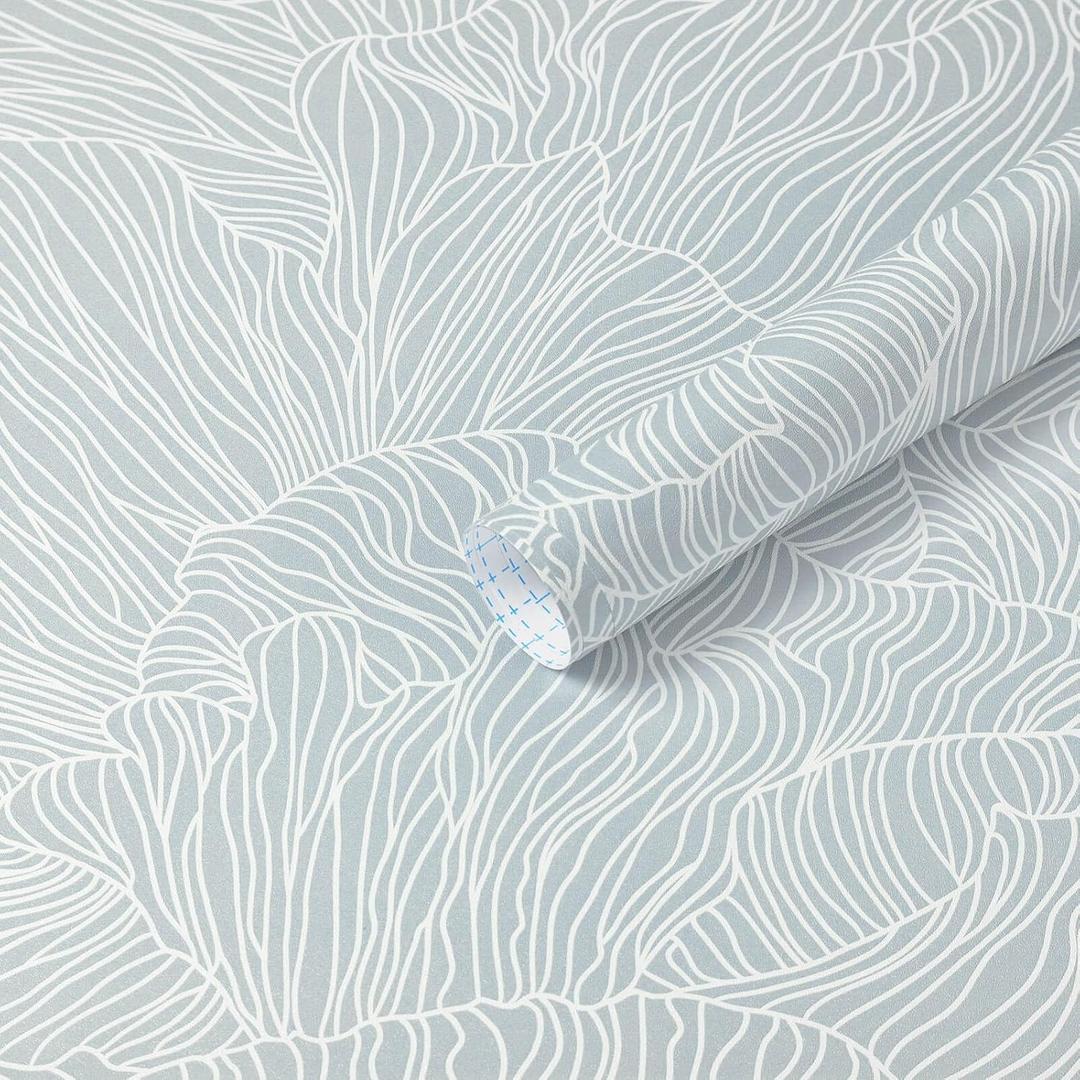 Heroad Blue Peel and Stick Wallpaper Boho Contact Paper 17.3"x78.7" Neutral Wall Paper Modern Removable Self Adhesive Wallpaper for Bathroom Bedroom Cabinet Waterproof Striped Wall Decor Vinyl Roll