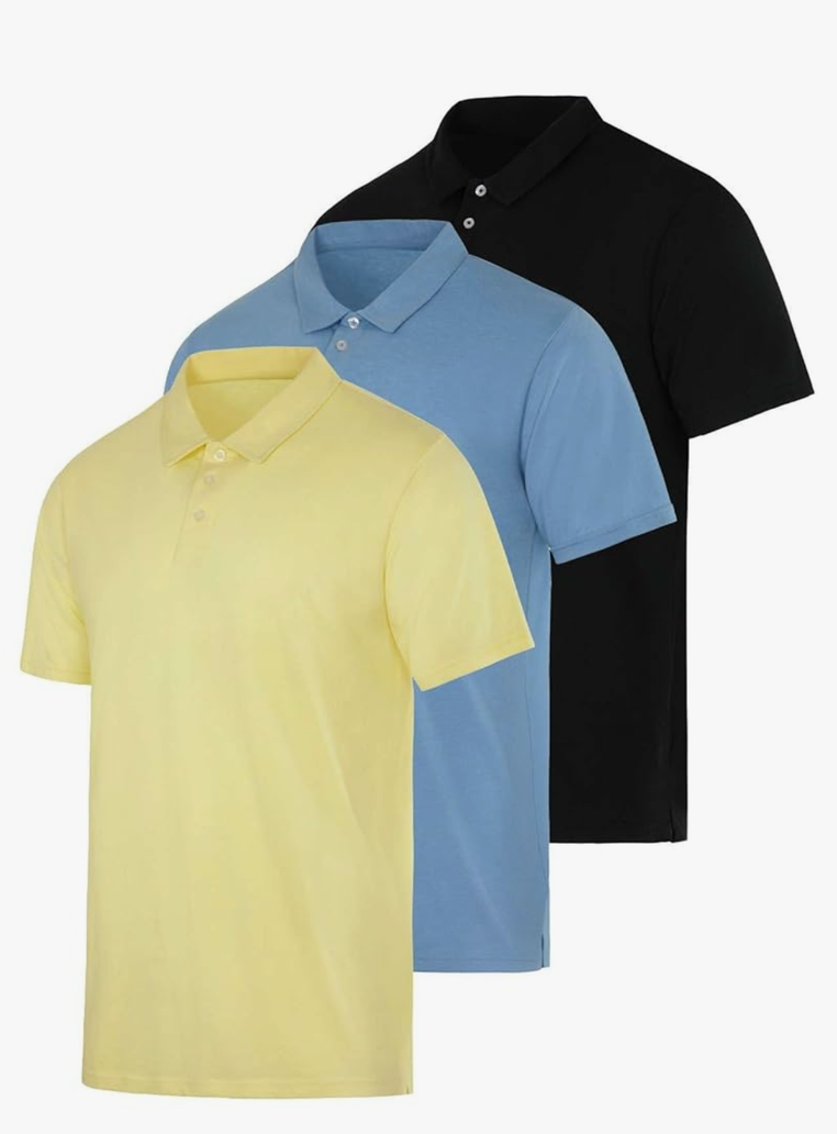 Real Essentials 3 Pack: Men's Casual Jersey Cotton Short Sleeve Quick Dry Breathable Polo Shirt 