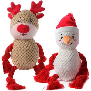 2 Pack Christmas Squeaky Plush Dog Toys for Small Medium Large Dogs, Durable and Indestructible Dog Toys,Stuffed Squeaky Toys for Dogs Puppy Toys Include Cute Snowman and Elk