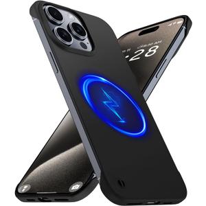 Magnetic Slim Case Fit for iPhone 15 Pro Phone Case 6.1"(2023) Ultra-Thin Lightweight Durable Frameless Matte Hard MagSafe Cover Case with Pull Ring Shockproof Non Slip Rope-Black