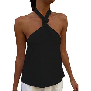 SOLY HUX Women's Tie Backless Halter Top Summer Vacation Sleeveless Shirts Vest Streetwear Green L