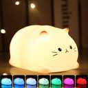 Tremdwoto Cat Night Light for Kids,Cute Colorful Night Light Baby Girl Squishy Night Lights Lamp 3 Hour Timer Kitty Light USB Rechargeable Nursery Lamp Nightlight Gifts for Boys and Girls