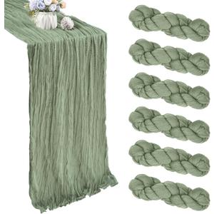 6 Pack Sage Green Cheesecloth Table Runner 35x120 Inch Gauze Rustic Boho Table Runner 10FT Cheese Cloth for Wedding Decor Party Bridal Baby Shower Spring Table Decoration