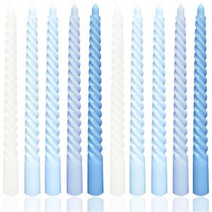 10 Inch Gradient Blue Spiral Taper Candle Set, 10 Pack Unscented Dripless Candlesticks for Dinner Party Brithday Wedding and Home Decoration