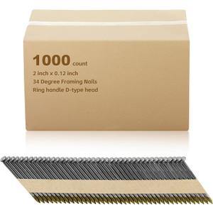34 Degree Framing Nails,3".122"Ring Shank,D Head Nail,Anti-rust coating Paper Tape Strip Nails, 1,000 Count