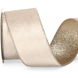 Ribbli Light Champagne Velvet Wired Ribbon 2.5 Inch Ivory Velvet with Champagne Glitter Christmas Ribbon for Christmas Tree Decoration Big Bow Gift Wrapping Crafts Wreaths Supplies- 10 Yards