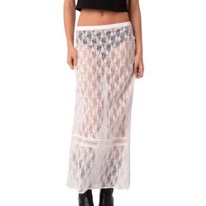 Perbai Womens Sexy Sheer Lace Maxi Skirt Low Rise Y2K A Line Long Mesh Skirts Summer Beach Coverups