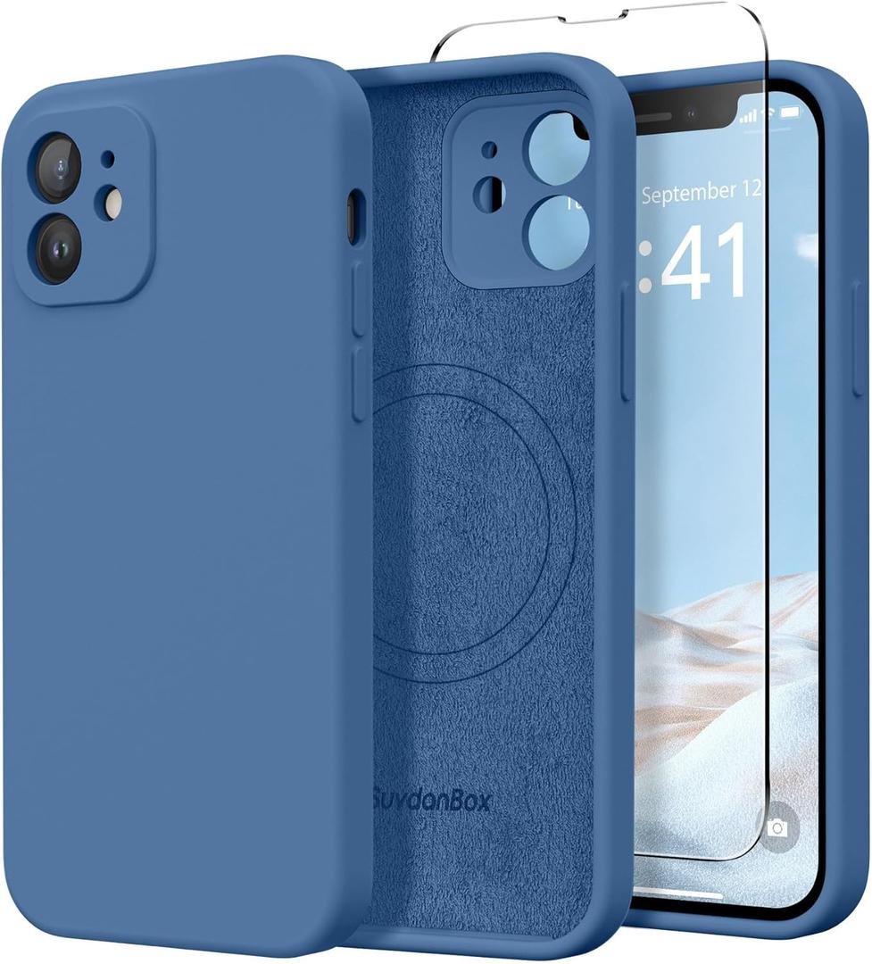 Magnetic for iPhone 12 Case, Compatible with MagSafe, [Full Camera Protection][Screen Protectors] Silicone Shockproof Protective Phone Case for iPhone 12 6.1", Lake Blue