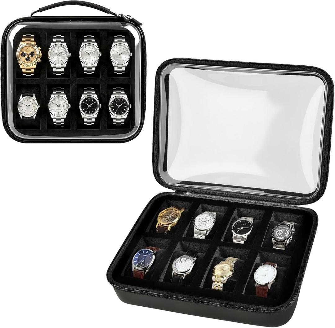 Comecase 8 Slots Watch Box Organizer/Men Watch Display Storage Case Fits All Wristwatches and Smart Watches up to 42mm - Transparent