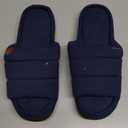 Mens Open Toe Slippers, Comfy Supportive Foam Bedroom Slide Slippers, Non-Slip Indoor House Shoes (9-10, Navy)