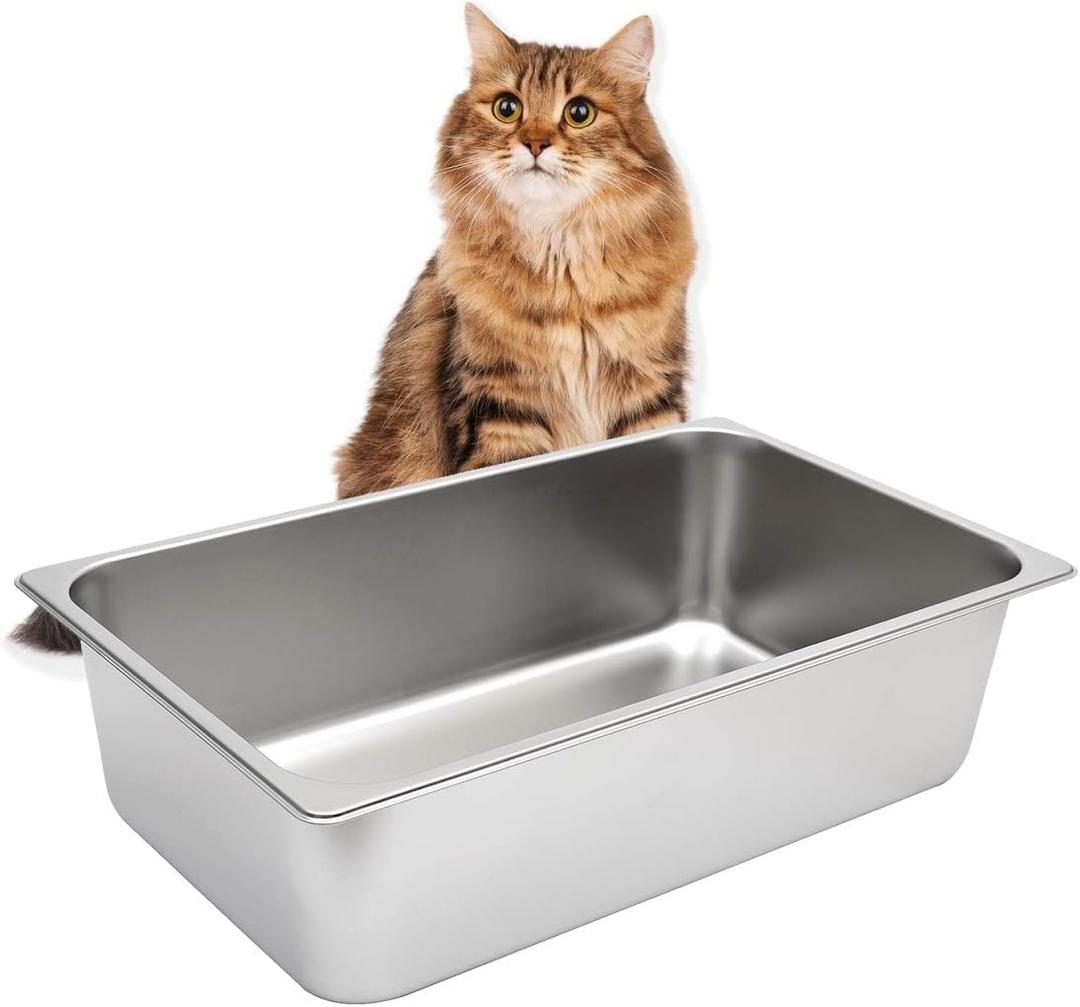 Kichwit Stainless Steel Cat Litter Box, Metal Litter Pan for Cat, Non Stick Smooth Surface, 21.1" L x 13.1" W x 6" H, Medium