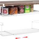 Expandable Under Cabinet Shelf, Extendable Under Shelf Storage with 0.94 Inches Thick Clips for Pantry Cabinet, Laundry Room, Shoe Rack. (White, 2 Pack, Interior: 3.66" H x 8.26" D)