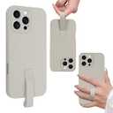 SOKAD for iPhone 16 Pro Case with Finger Strap, Slim Liquid Silicone Rubber 3 Layers Phone Case with Finger Grip for Women Men, Full Camera Protection Shockproof Case Cover, Grey