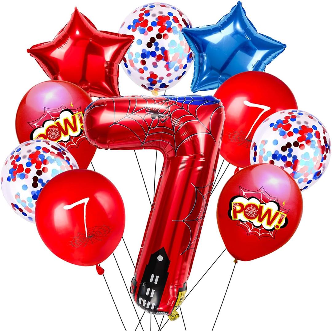 Cartoon Hero 40 Inch Red and Blue Spider Theme Number Foil Birthday Decoration Balloons, Cartoon Party Birthday Supplies, Number large Balloons for Spider Theme Party (7)