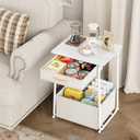 Olldide 3-Tier Bedside Table with Storage, Modern Square Nightstand with Fabric Storage Basket & Drawers, Multifunctional Side Table for Living Room, Bedroom (White)