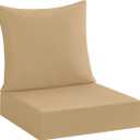 Cozyide Outdoor Deep Seat Patio Cushions Set, Waterproof Outdoor Chair Cushions, Patio Furniture Cushions 24x24 inch, Includes Seat Cushion & Back Pillow, Khaki
