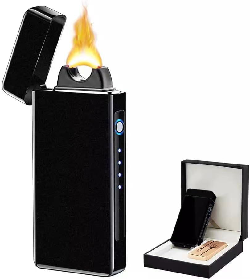 Electric Lighter Plasma Rechargeable with LED Battery Indicator Strong Flame, USB Convenient Charging, Windproof Lighter OutdoorBlack
