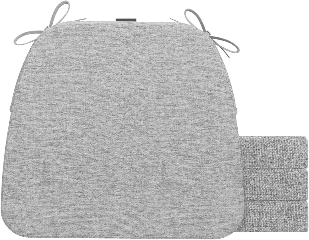 AAAAAcessories D-Shaped Chair Cushions, 2" Thick Dining Chair Pads with Ties and Removable, Machine-Washable Cover, 17" x 16", Set of 4, Light Gray (4 Count(Pack of 1))