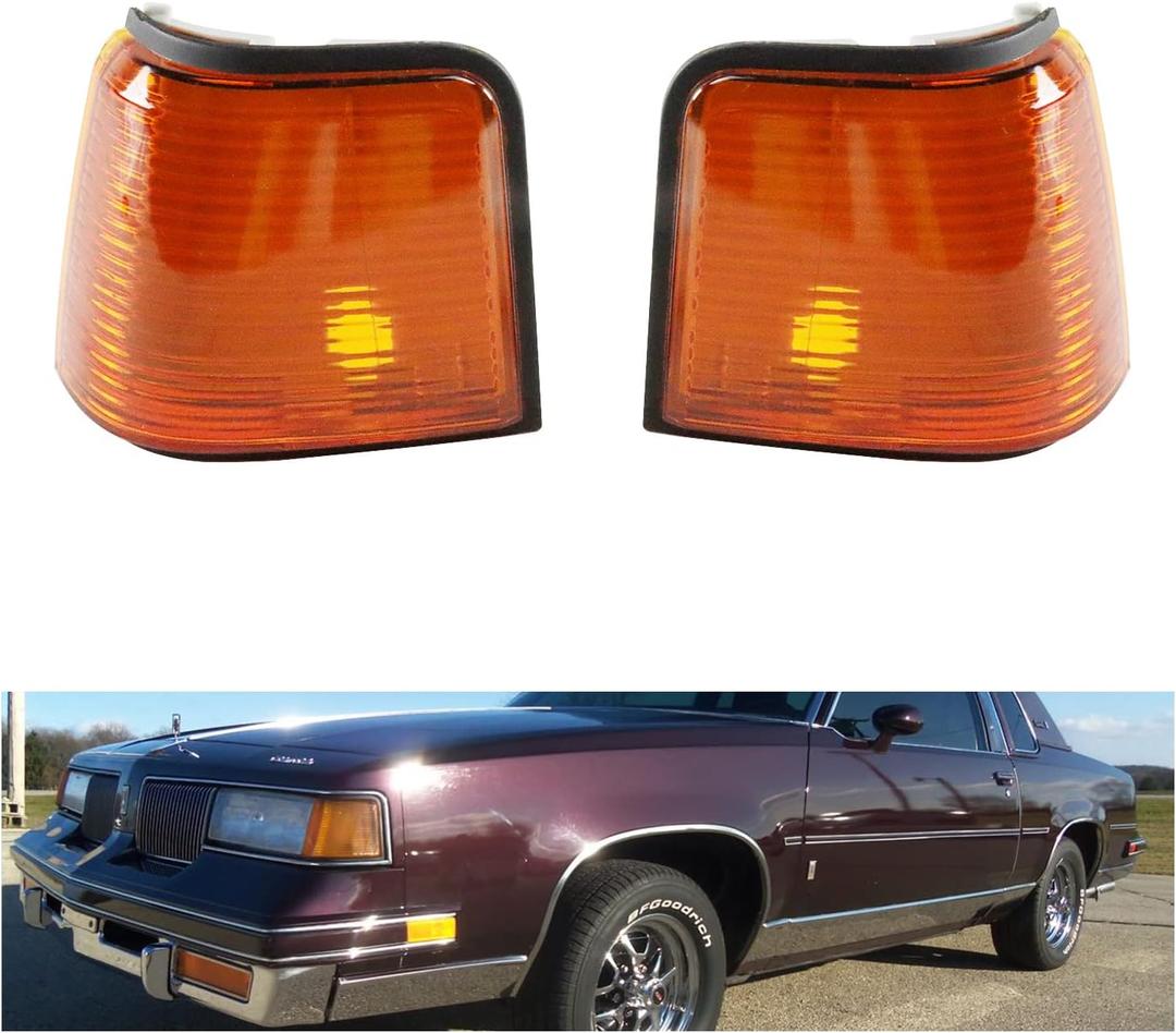 Amber Marker Lights Lens Set Compatible with 1987-1988 Oldsmobile Cutlass Supreme Calais 442 GT-350 (Pair)