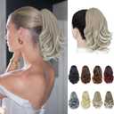 Ponytail Extension 8 Inch Claw Clip in Ponytail Short Curly Ponytail Extension for Women Messy Bun Fluffy Wavy Curly Synthetic Versatile Mix Blonde Hairpieces
