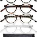 EYEURL 4-Pack Small Round Reading Glasses for Women Men Neck Hanging Blue Light Blocking Eyeglasses TR90 Readers for Women