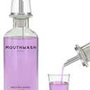 Glass Mouthwash Dispenser for Bathroom by Brighter Barns - Refillable Mouthwash Container with Glass Cup and Tray - Mouth Wash Dispensers for Bathroom Sink, Home Decor, Airbnb, Office, Hotel (Clear)