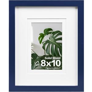 Egofine 8x10 Picture Frame Made of Solid Wood Covered by Plexiglass, Display Pictures 4x6/5x7 with Mat or 8x10 Without Mat for Table Top Display and Wall Mounting Photo Frame, Navy Blue