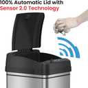 iTouchless 50 Liter / 13 Gallon Sensor 2.0 Kitchen Trash Can with Lid Lock and AbsorbX Odor Filter, Touchless Lid, Stainless Steel Garbage Recycling Bin for Kitchen, Home, Office, Business