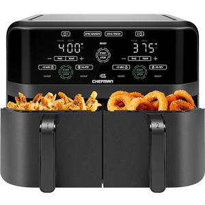 CHEFMAN 6 Quart Dual Basket Air Fryer Oven with Easy View Windows, Sync Finish, Hi-Fry, Auto Shutoff, 2 Independent 3Qt Nonstick Dishwasher Safe Frying Baskets, Digital Double Air Fryer - Black