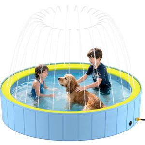 Heeyoo Foldable Dog Pool with Sprinkler for Large Dogs, Portable Hard Plastic PVC Pet Bathing Tub, Outdoor Collapsible Swimming Pool for Pets, 79''x 12''